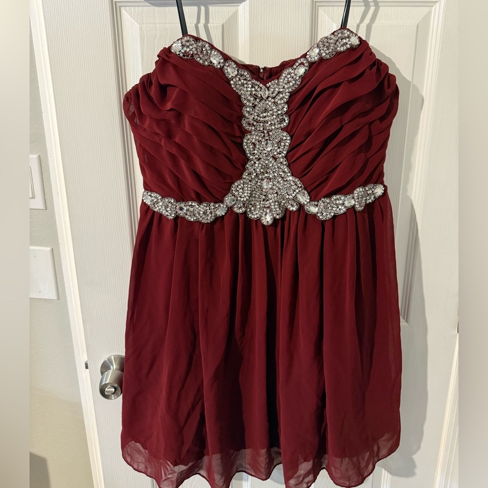 City Triangle plus size homecoming Maroon Dress with Silver Accents